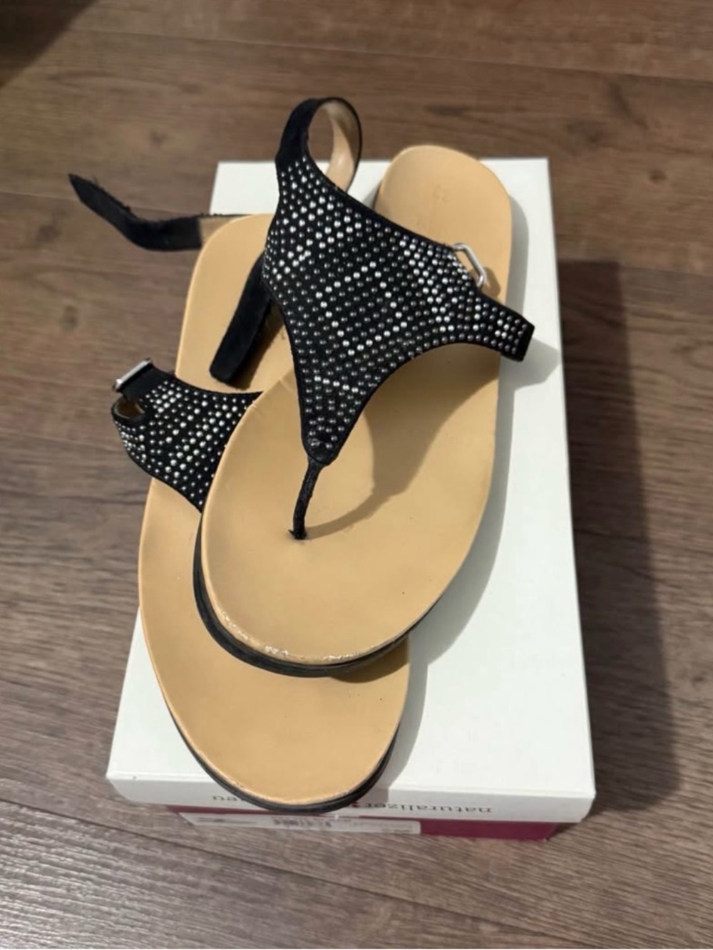Black Rhinestone T-Strap Women’s Sandals